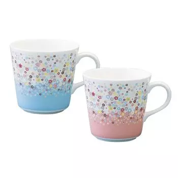 NARUMI Pair Mug Portulaka 340cc 2 Pattern Set Blue Pink Flower Pattern Millefiori Cute Large Wedding Gift Present Microwave Warm Dishwasher Safe Gift