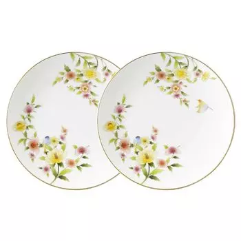 NARUMI Plate Set Ramage 19cm White Floral Pattern Cute Stylish Pair Plate Flat Plate Present Gift Boxed 52468-23400