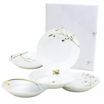 NARUMI Plate Set Satohana Goyomi Diameter 21cm Green Floral Pattern 5 Pattern Set Cute Curry Plate Pasta Plate Wedding Gift Microwave Warmable Made in
