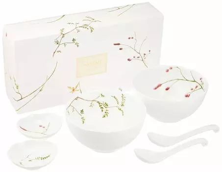 NARUMI Rice Bowl Satohana Floral 2 Pattern 6 Piece Wedding Microwave Made in Gift Box Included Set, Goyomi, Green, Pattern, Set, Cute, Bowl, Gift,