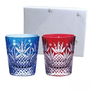NARUMI ROCK GLASSES PAIRED GLASSES GLASSWORKS PRINCE 270cc BLUE & RED COVERED WITH GIFT BOX WRAPPED GW6070-2270AZ
