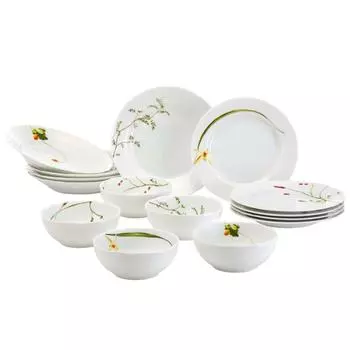 NARUMI Tableware Set Satohana Goyomi Green Floral Pattern 5 Pattern Set Cute Serves 5 People 15 Pieces Microwave Warmable Made in Japan 40912-34275