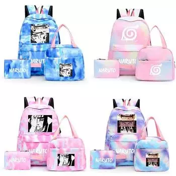 Наруто аниме 3 шт./компл. Холст Сумка для обеда Рюкзак для мальчиков Студенческие сумки для ноутбука Набор Детская сумка для ручек Снова в школу Рюкзак для девочки