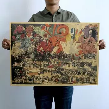 Наруто Винтажный постер из крафт-бумаги - Декоративное оформление для общежития 70 * 50cm