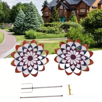Наружная 3D ветряная мельница, красочная изысканная металлическая вертушка для ветра с земляным колом для парков, лужайки, двора, патио