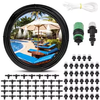 Наружная система охлаждения распылением воды, 131 фут (40M) Линия туманообразования/16 латунных распылительных форсунок/3/4 латунь 16m EU plug