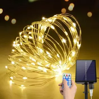 Наружная солнечная светодиодная гирлянда, гирлянда, 24 В, водонепроницаемая, теплая белая светодиодная гирлянда, садовая рождественско-новогодняя декоративная лампа 10 м, 20 м, 30 м, 50 м, 100 м 10M 100LEDs