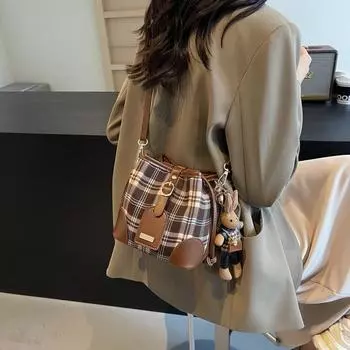 Наружная сумка-ведро высокого класса с диагональным плетением, женская, новинка 2024 года, модная сумка на плечо в клетку контрастного цвета для поездок на работу