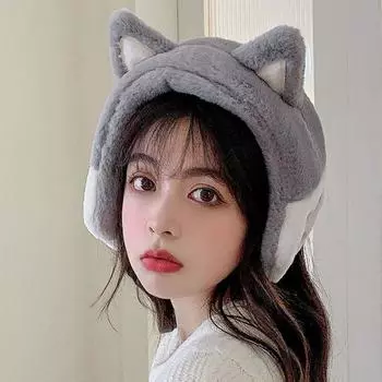 Наружные милые теплые плюшевые наушники с кошачьими ушками, повязка-ушанка дубильная кора