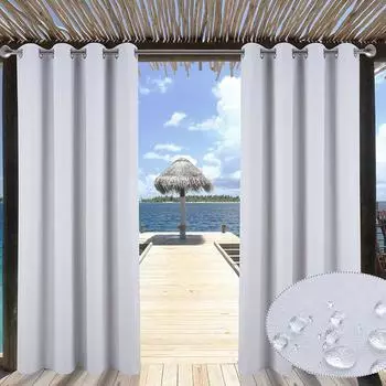 Наружные шторы для патио Водонепроницаемые – стойкие к атмосферным воздействиям, ультрафиолетовому излучению и ультрафиолетовому излучению наружные шторы для беседки, крыльца, перголы, солнцезащитные шторы для уединения 132X160cmX2pcs белый