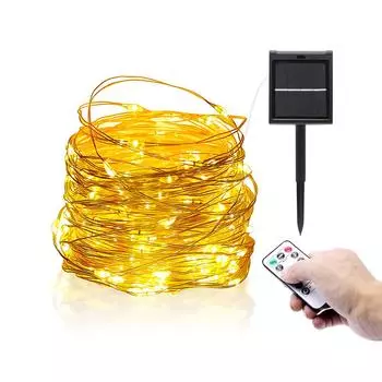 Наружные солнечные гирлянды с пультом дистанционного управления 10M 20M светодиодные гирлянды на солнечной энергии 7 режимов водонепроницаемости для сада, патио, двора, деревьев, рождественской свадьбы 10 meters белый
