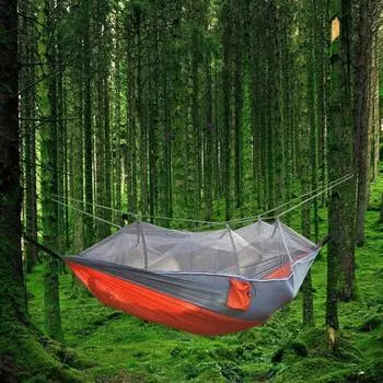 Наружный гамак с москитной сеткой, кемпинг, сверхлегкий нейлоновый двойной портативный гамак для помещения, кемпинга, кемпинга, путешествий, двора, пляжа