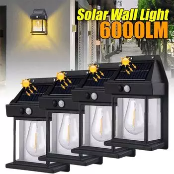 Наружный солнечный настенный светильник, водостойкая лампа на вольфрамовой нити, индукционная лампа, домашний садовый настенный светильник, освещение для виллы, ночник black-1pcs