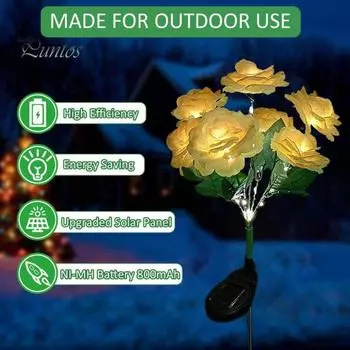 Наружный солнечный садовый светильник с 7 головками, водонепроницаемый, устойчивый к атмосферным воздействиям, простой в установке, на солнечной энергии, светодиодный светильник с цветком розы, украшение двора жёлтый