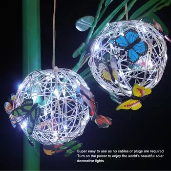 Наружный солнечный светильник для сада, подвесной солнечный светильник, круглый шаровой светильник с украшением сада в виде бабочек, декоративный ночник, белый свет White Ligh