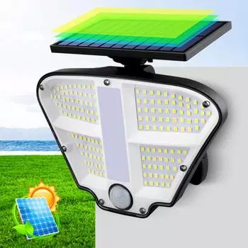 Наружный солнечный светильник с дистанционным управлением Инфракрасный датчик человеческого тела и датчик движения 160 светодиодов IP65 Водонепроницаемые солнечные фонари безопасности для двора, гаража чёрный