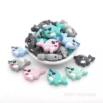 Нарвал Фокальные Силиконовые Бусины, Кит Силиконовые Фокальные Бусины Оптовая продажа для ожерелья, ювелирных изделий, бусин-ручек, брелоков, ремесленных автомобильных подвесок, ручка-бусина из бисера, аксессуары для ручек Pastel Blue пастельные голубой