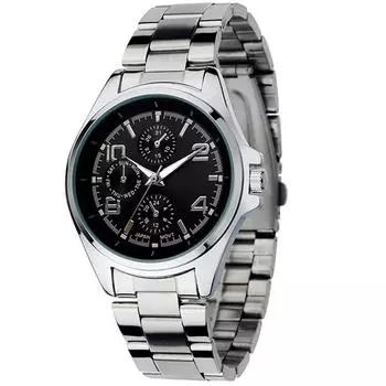 NARY модные мужские деловые водонепроницаемые кварцевые наручные часы со стальным браслетом(Черный циферблат)