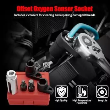 NarzrIe M12 M18 Auto Oxygen Sensor Socket Wrench Socket Removal Install Offset 22mm Oxygen Vacuum Sensor Socket Kit 5PCS