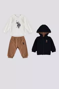 НАС. Polo Assn, темно-синий комплект из 3 предметов на молнии для малышей