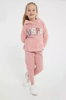 НАС. Розовый флисовый спортивный костюм для девочек Polo Assn, лицензированный в стиле ретро