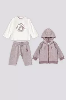 НАС. Розовый комплект из 3 предметов с капюшоном и капюшоном Polo Assn для малышей