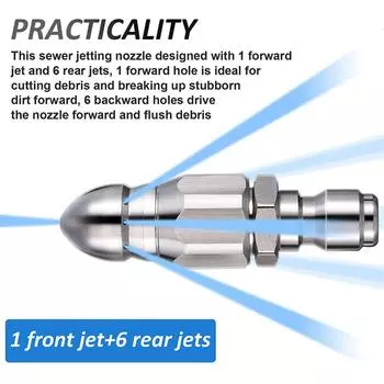 Насадка для чистки канализации из нержавеющей стали G1/4 для мойки под высоким давлением. Быстроразъемное соединение для чистки канализационных труб. Вода для чистки канализационных углов.