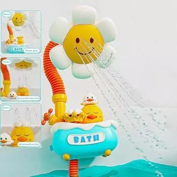 Насадка для душа для детской ванночки, регулируемая насадка для душа в виде подсолнуха и 3 разбрызгивателя воды для новорожденных в ванне или раковине, игрушки для ванны для малышей 58A