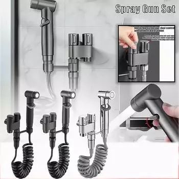 Насадка для душа для унитаза, биде, двойной выпускной угловой клапан, аксессуары для ванной комнаты, сиденье для унитаза, набор для унитаза, биде чёрный