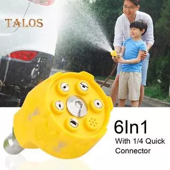 Насадка для мойки высокого давления 6 в 1, быстросменная насадка высокого давления, регулируемая насадка для мойки высокой мощности с быстроразъемным соединением 1/4 дюйма чёрный