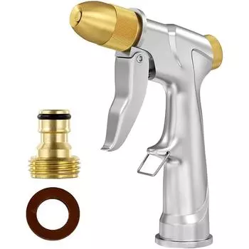 Насадка для садового шланга, сверхмощный металлический пистолет-распылитель с полностью латунной насадкой, 4 режима полива Насадка для полива - распылитель с пистолетной рукояткой высокого давления