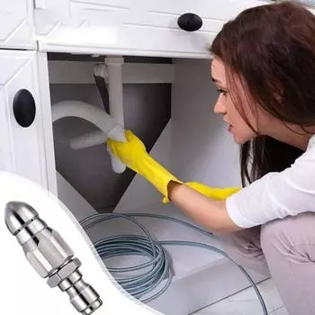 Насадка высокого давления из нержавеющей стали с вращающейся головкой для очистки труб серебряный