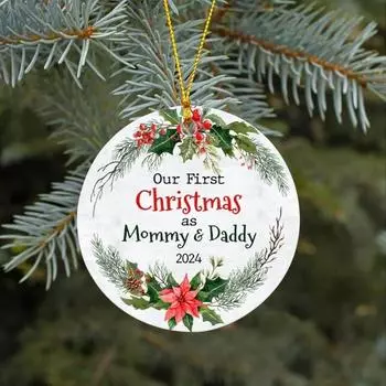 Наше первое Рождество в качестве мамы и папы, акриловый кулон 2025 года «Первое Рождество ребенка» с рисунком Санта-Клауса для рождественской елки