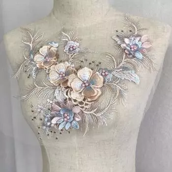 Нашивка для одежды, сетчатая вышивка, цветная кружевная ткань, наклейка ручной работы, украшения из бисера, аксессуары, сделай сам 31*24cm фиолетовый