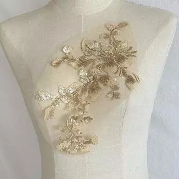 Нашивка для танцевальной одежды, украшения юбки, аксессуары, сетка, кружево, цветок, вышитые тканевые наклейки, ручное шитье, сделай сам, 2 шт., красочные пайетки 29*16cm