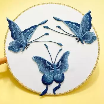 Нашивка из 3 предметов: темно-синяя и темно-серая бабочка, декоративная, нашивка на одежду, субсидии чёрный