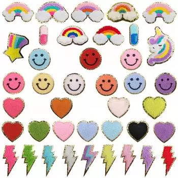 Нашивка из шерсти с золотым краем в виде смайлика, любви, звезды и молнии