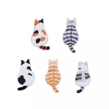 нашивка на липучке с изображением животных, аппликация на липучке ... модная вышивка (За кошкой 5 штук_набор)