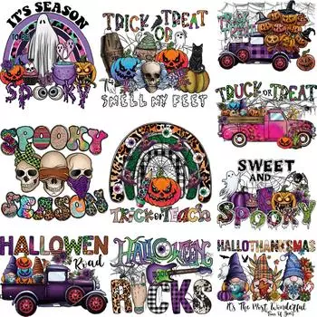 Нашивка на сезон Хэллоуина для одежды, наклейки с изображением тыкв и машин, моющиеся толстовки A-Level, топы, виниловые нашивки с термопрессом, наклеиваемые утюгом