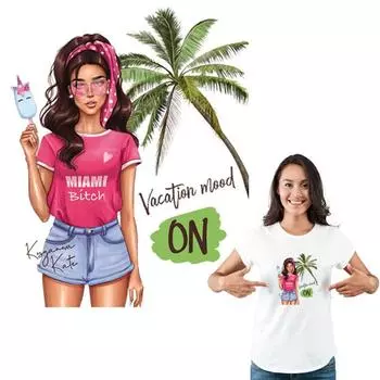 Нашивка на время отпуска, утюг на одежде для девочек, теплопередача, новая модная футболка «сделай сам», украшение для джинсов, моющиеся наклейки для одежды 6.3*8 cm