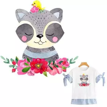 Нашивка с милыми животными, теплопередача, цветок, животное, экологически чистая моющаяся футболка «сделай сам», полосатые наклейки для одежды, нашивка для одежды 8x7.9 cm