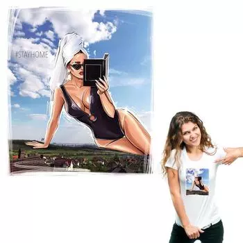 Нашивка с утюгом на одежде, сексуальная женская футболка в полоску с рисунком «сделай сам», экологически чистые моющиеся наклейки для одежды, теплопередача, чтение для женщин 7x8 cm