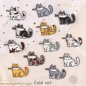 Нашивка с вышивкой «Мультяшный кот»: Значок аксессуара одежды