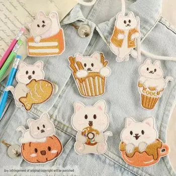 Нашивка с вышивкой в виде мультяшного аниме-кота - самоклеящаяся нашивка - аксессуар для одежды своими руками