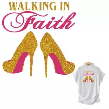 Нашивка Walking On Faith Transfer, моющиеся толстовки с капюшоном, топы, виниловая термопрессовая нашивка «сделай сам», термонаклейка 7x6.9 cm