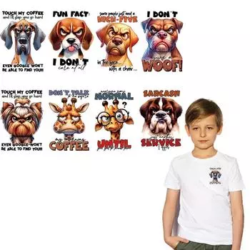 Нашивки Angry Animals Cartoon Термопрессованные виниловые толстовки с капюшоном Топы DIY A-Level Моющиеся нашивки Печать на детской футболке