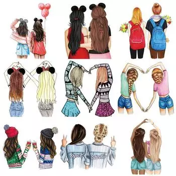 Нашивки для одежды для девочек, футболка «Good Friends Diy Parches Ropa», толстовки с капюшоном, термопресс, аппликация, наклейки на одежду, термонакладки 19.4x20.5cm