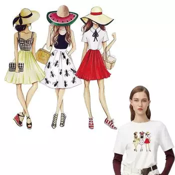 Нашивки для одежды, моющиеся нашивки, футболки, джинсы, наклейки, новый дизайн, теплопередающие нашивки для женщин, платья, наклейки 20x22cm