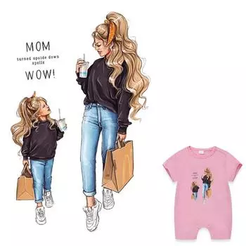 Нашивки для покупок для мамы и дочки, теплопередающие наклейки для одежды, экологически чистые моющиеся футболки «сделай сам», нашивки в полоску