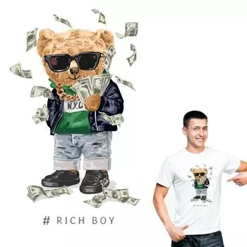 Нашивки Rich Boy для одежды, новый дизайн, футболки «сделай сам», платья, термотрансферная нашивка с горячим разрывающимся утюгом, легкая печать от утюгов